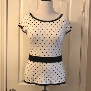White House Black Market SS Polka Dot Peplum Pullover Top M